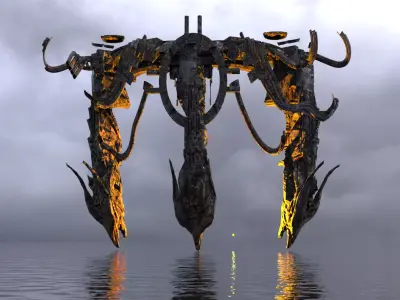 Dragon portal sci fi Hedron collider ancient pillars Low-poly 3D model