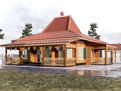 Unique Wooden Traditional Room Prayer Mushola Mosque 3D model