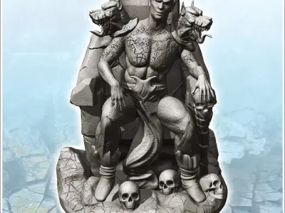 Hades Pluto on throne with heads of Cerberus 6 - Medieval Fantas 3D print model