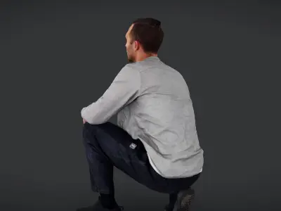 Squatting Observer - Casual Male Figure 3D model