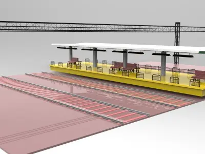A railway station lowply industrial CAD Low-poly 3D model