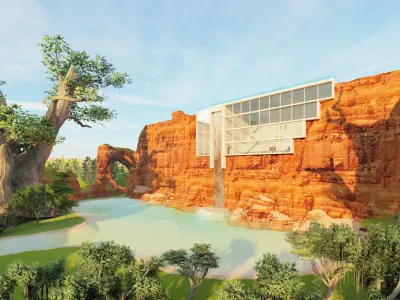 waterfall House Low-poly 3D model