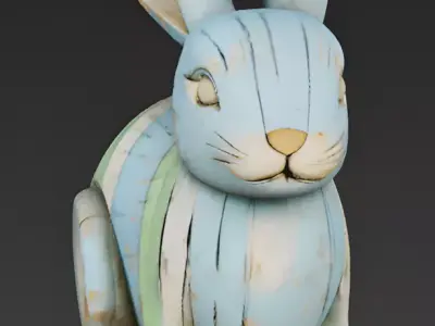 Realistic Carved Wood Easter Rabbit 3D Model 3D Model Low-poly 3D model