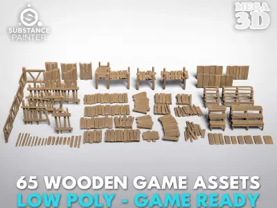 65 Lowpoly Wooden Game Assets - 240225 Low-poly 3D model