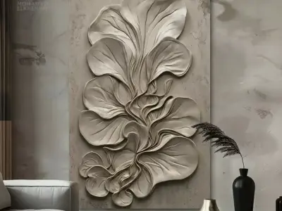 Fluid Organic Relief Panel Wall Decor Set STL Mural CNC 373 3D model