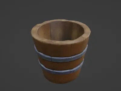 Pail bucket wooden Low-poly 3D model