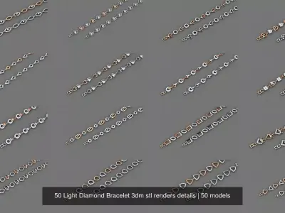 50 Light Diamond Bracelet 3dm stl renders details 3D Model Pack