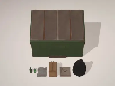 Stylized Low Poly Dumpster with garbage Low-poly 3D model
