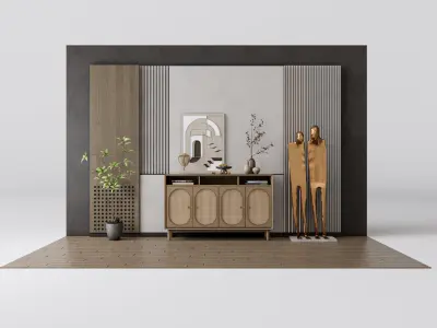 Sideboard with wall panel and flooring 20 3D model