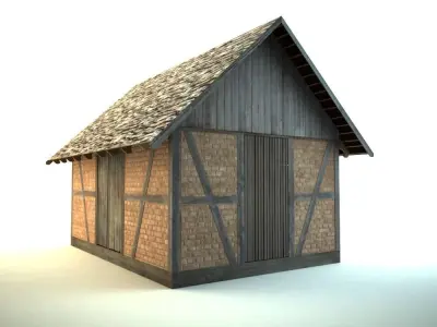 Barn wooden cottage with roof 3D model