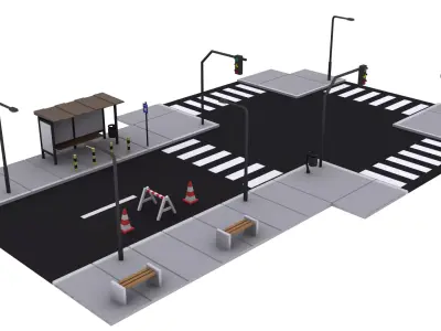 City Street Pack Lowpoly Low-poly 3D model