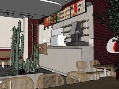 Fast Food Restaurant And Space Saving Low-poly 3D model