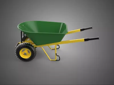 GREEN YELLOW WHEELBARROW CONTRACTOR LANDSCAPER GRADE GARDEN CART 3D model
