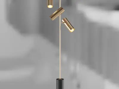 Floor lamp with three cylindrical swivel shades and marble base 3D model