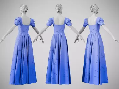 Dress 07 Very Light Blue With Design Low-poly 3D model