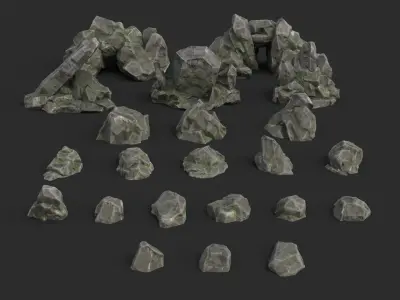 Rocks Pack 1 - Grey Jagged Stone Low-poly 3D model