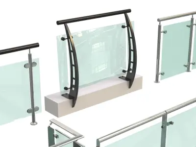 Stainless steel glass railing Balcony 3D model