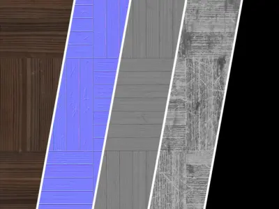Parquet Materials 30- Parquet By Old Wood Damaged - Sbsar PBR 4k Texture