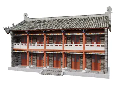 Japan Two-Storey Hall - Grey-Brick Historic Pavilion 3D model