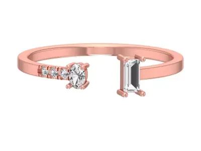 Solitaire Women Light Weight Baguette Oval stone Band Ring 3D print model