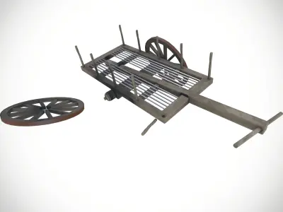Broken bullock cart Low-poly 3D model