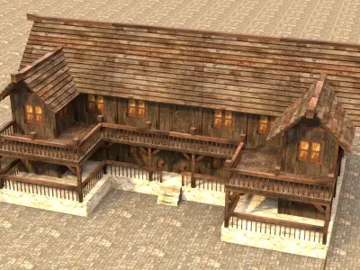 village house medieval old 3d low poly Low-poly 3D model