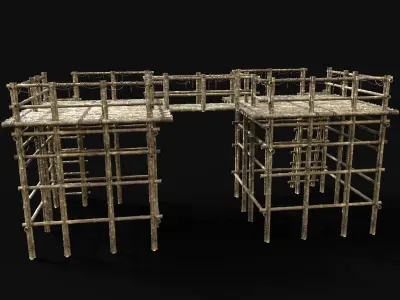 BAMBOO WATCHTOWER PLATFORM PIER LOG JUNGLE PORT CONSTRUCTION AAA Low-poly 3D model