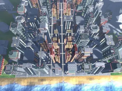 Futuristic city map tiles Low-poly 3D model