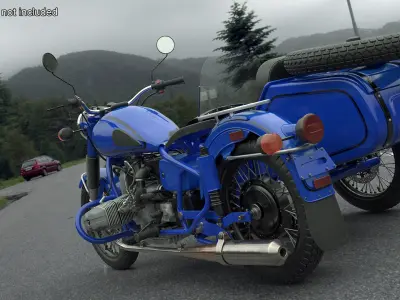  Retro Classic Blue Motorcycle with Sidecar Rigged 