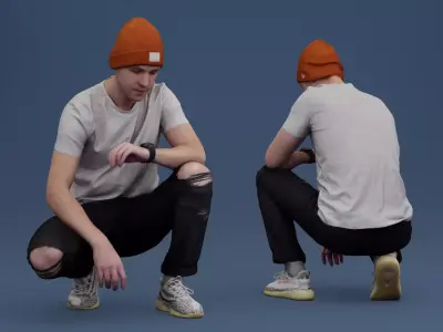 A Guy Squatting Checks The Time 3D model