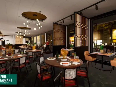 Modern restaurant - building and interior 3D model