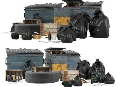 Street kitbash Low-poly 3D model