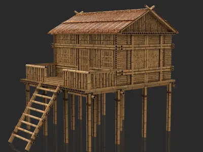 Bamboo House 4 - Jungle Hut 3D model