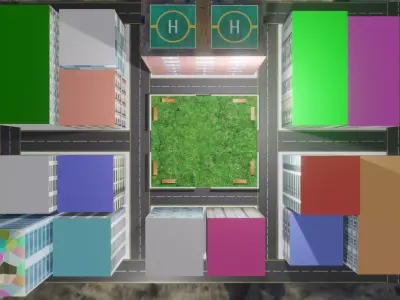 3D Small City Low-poly 3D model