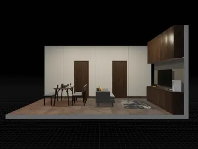 Isometric Open Space Interior Living Dining Room 3D model