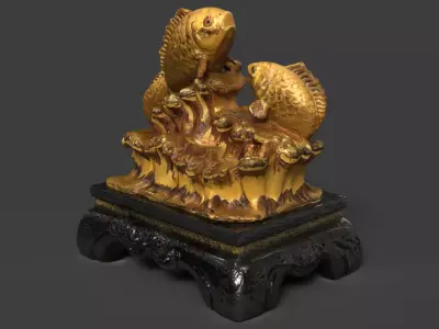 Chinese Gold Fish Treasure Pot  Low-poly 3D model