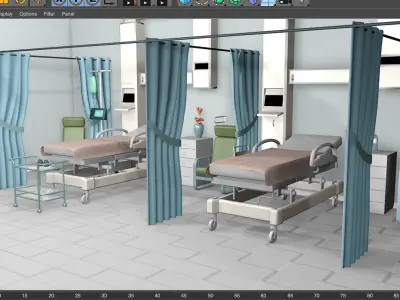 Hospital ward scene and corridor 3D model