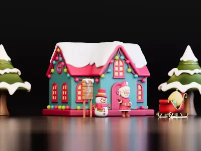 Christmas Cartoon Village Low-poly 3D model
