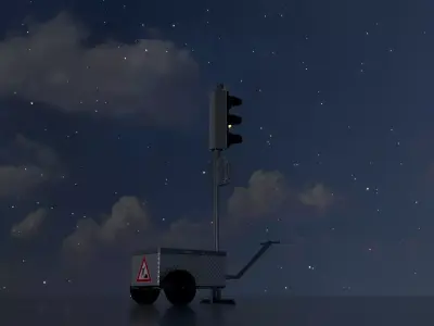 Mobile construction site traffic light Yellow Low-poly 3D model