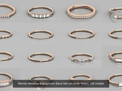 192 Women Wedding Engagement Band 3dm stl render detail 3D Model Pack