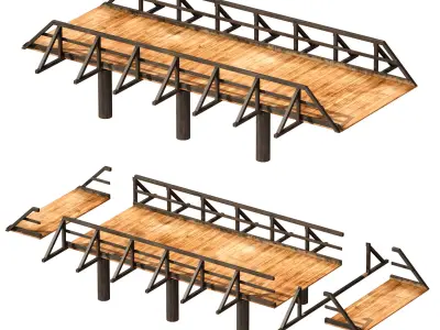 Wooden bridge over the river 3D model