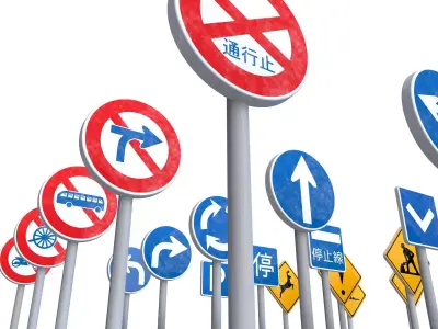 60 Japanese Traffic Sign Ultimate Collection Low-poly 3D model