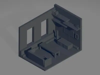 Interior 3D model room with bed and desk Low-poly 3D model