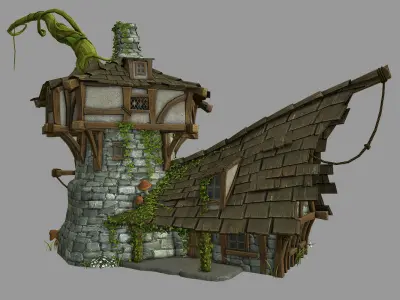 Cartoony Medieval House Low-poly 3D model