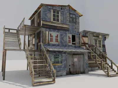 Shanty Garage and Motel For games and scenes Low-poly 3D model