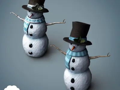 PBR Low Poly Snowman two snowmen with hats and scarves Low-poly 3D model