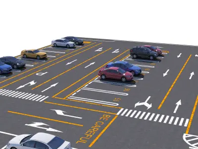 Parking Lot Scene with Low-poly 3D model