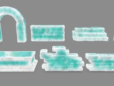 Stone Wall Set Low-poly 3D model