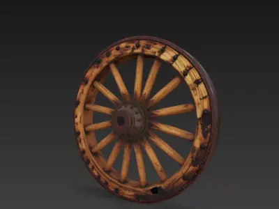 realistic wooden horse carriage wheel 3D model