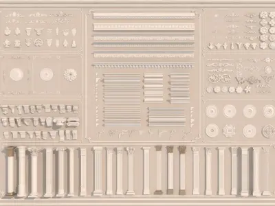 Collection stucco molding frame plaster column Low-poly 3D model